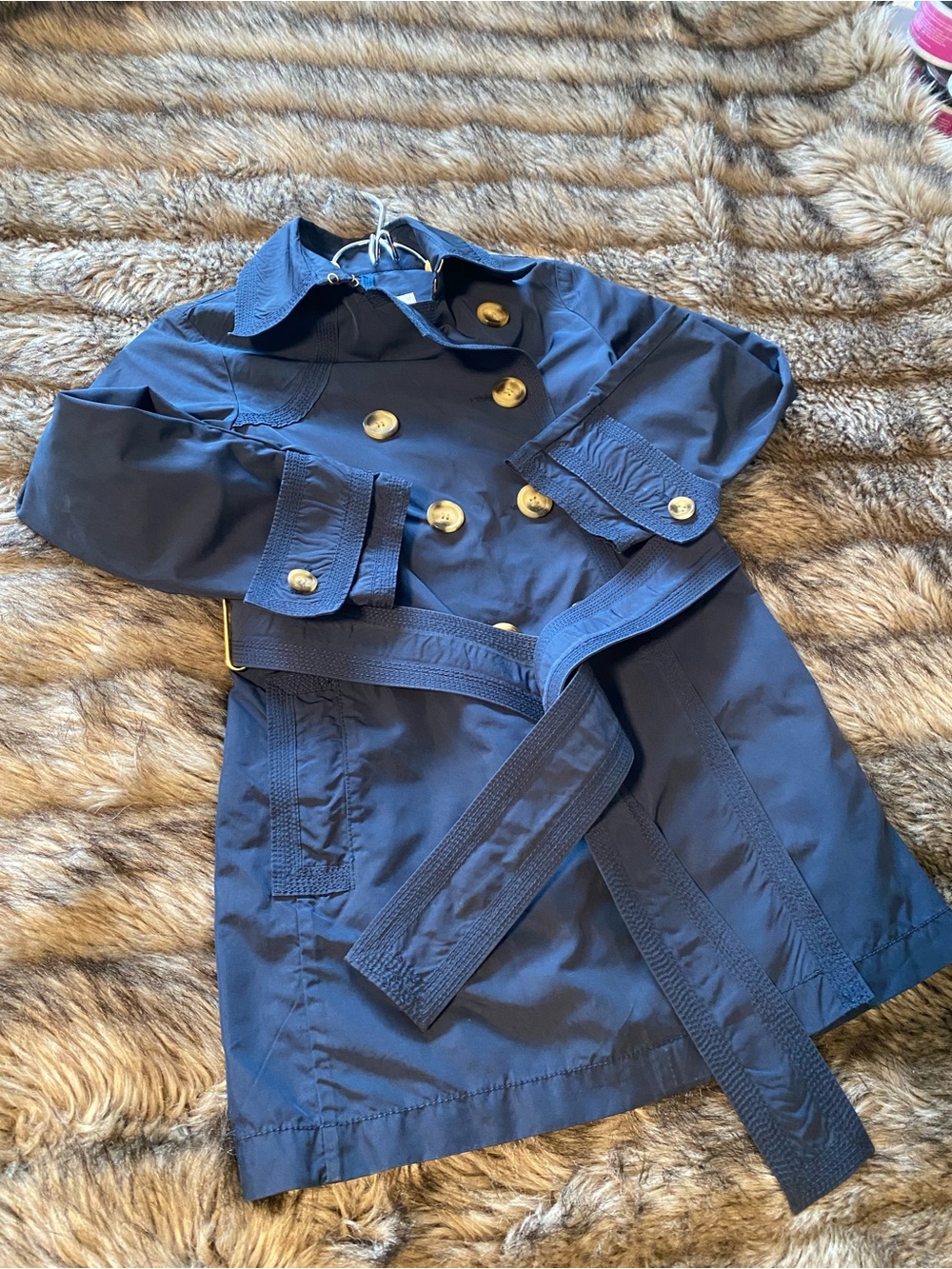 Moncler Navy Double-Breasted Kids Trench, Pea, Rain Jacket Coat Blue